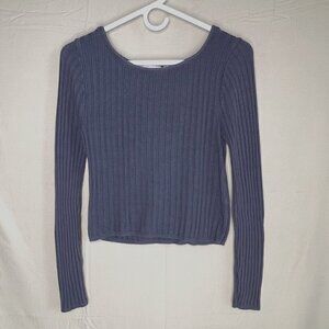 8 Red Butterflies Long Sleeve Top Scoop Neck Gray Ribbed Made USA Women's Large